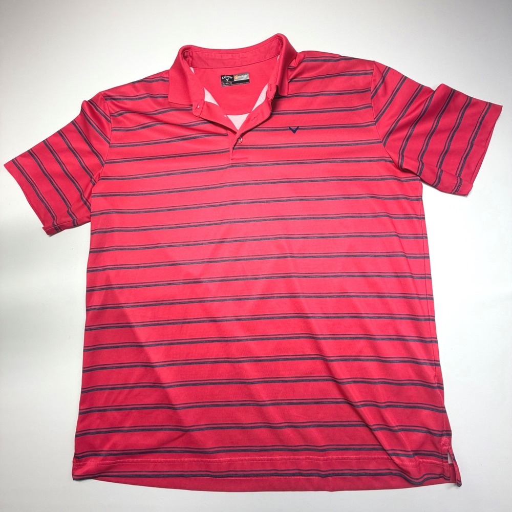 Callaway Opti-Dri Golf Polo Shirt Coral Pink Striped Men's XL